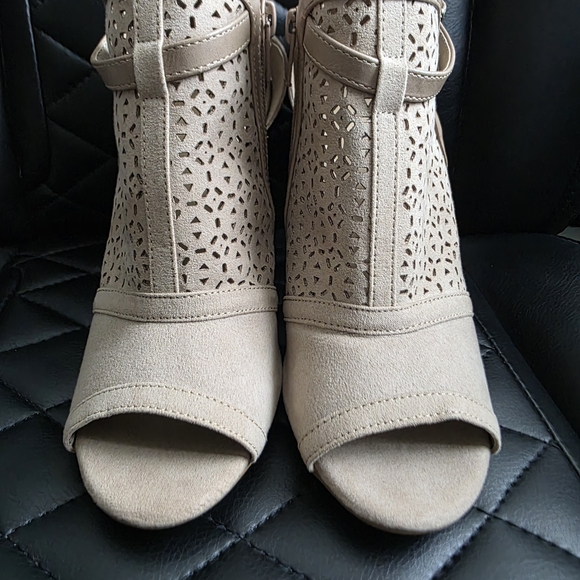 JustFab Taupe Cut-Out Heeled Boots - Picture 2 of 6